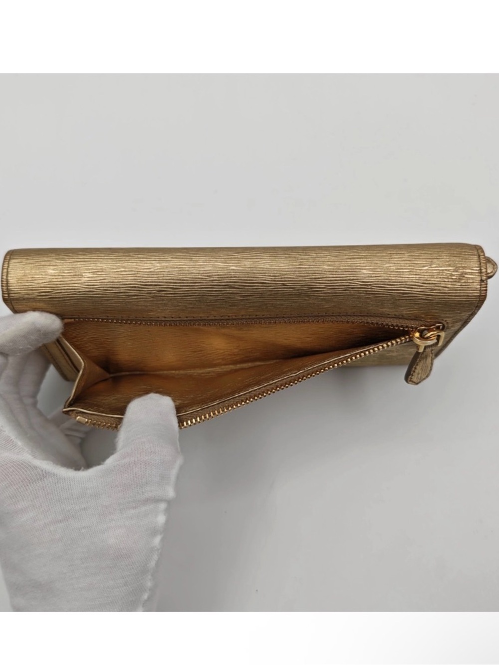 Prada Metallic Gold Saffiano Leather Flap Wallet - Picture 9 of 14